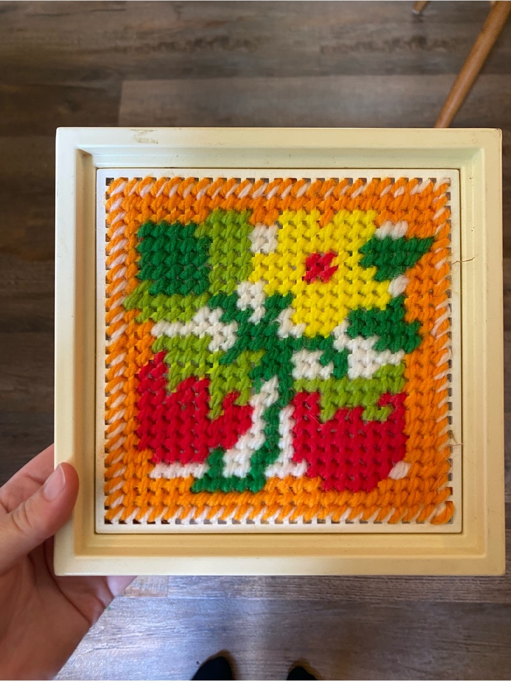 Vintage Strawberry & Floral Needlepoint Art